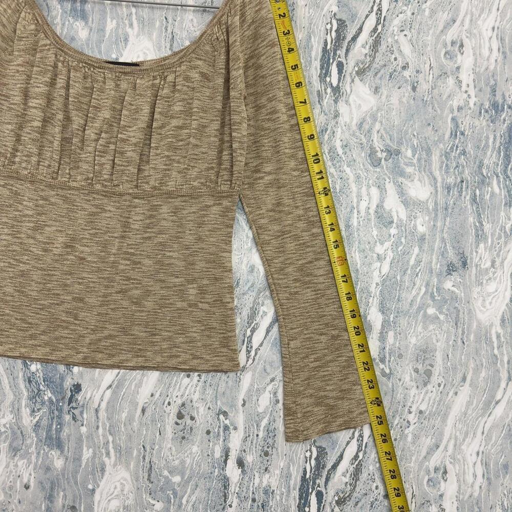Fairy Boho Cottage Preppy Gold Tan Ribbed Long Sleeve Top (S) - Picture 6 of 7